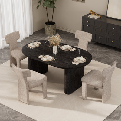 Modern Farmhouse Solid Wood Extendable Dining Table Set for 4-6 People, Solid Wood Dining Table Set Farmhouse Extendable Dining Table And Upholstered Chairs