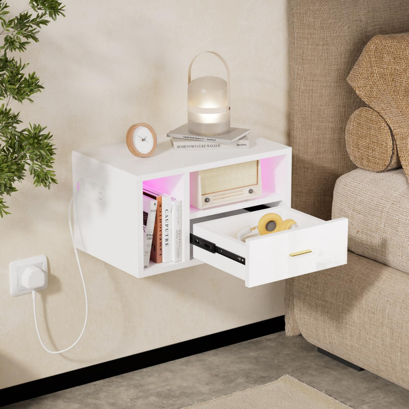 46.5cm W Manufactured Wood Bedside Table, White