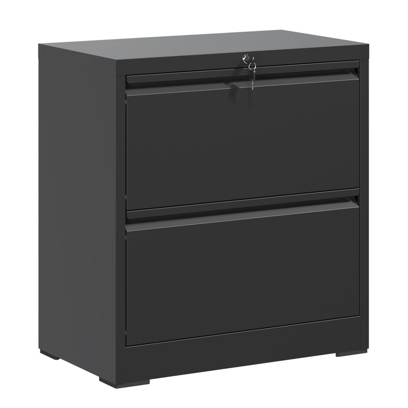 Black Steel 2-Drawer Lockable Lateral File Cabinet