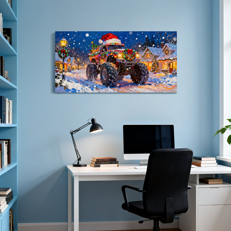 Camion de Noël enneigé, H 20 po x l 40 po