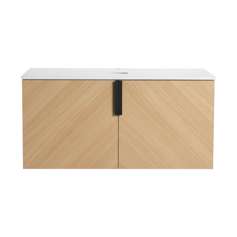 Meuble-lavabo mural moderne de 36 pouces avec dessus en pierre artificielle et portes à fermeture douce