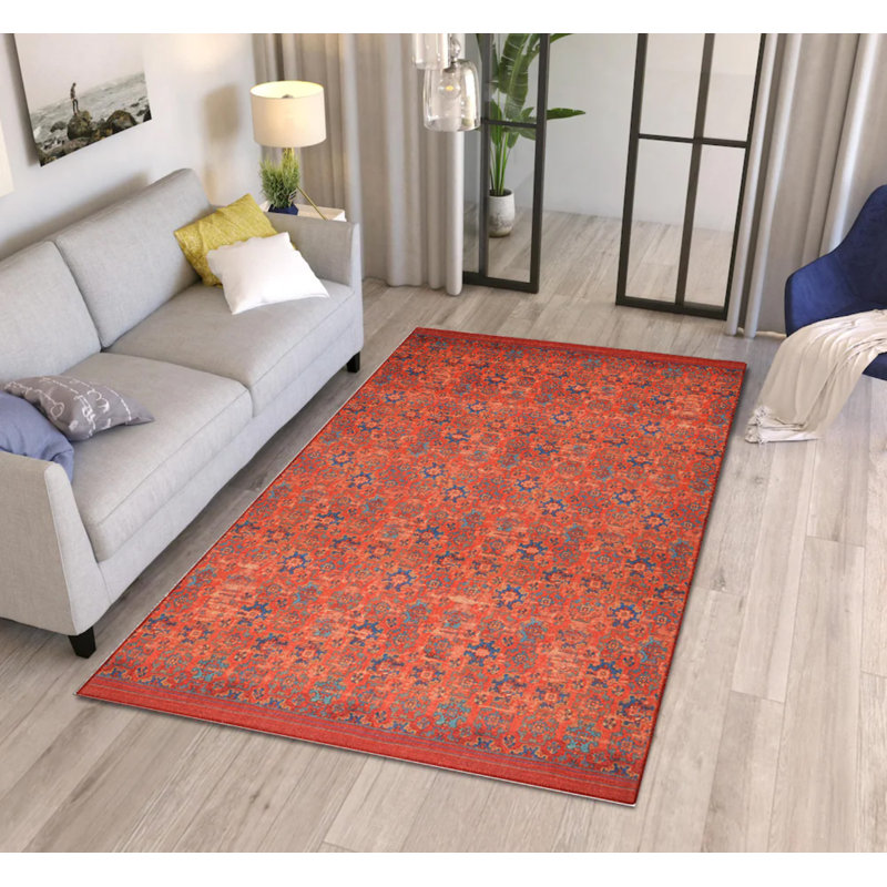 Tapis marocain décoratif rouge, Rectangle 3 pi 10 po x 5 pi 3 po