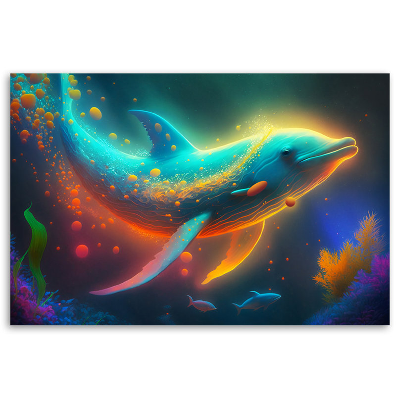 Neon Whale Abstraction - No Frame Print on Canvas, 70cm H x 100cm W