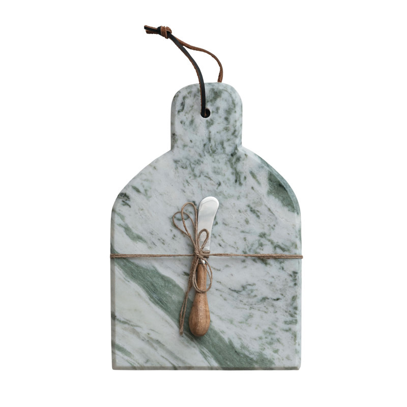 12" Green Marble and Mango Wood Cutting Board with Knife