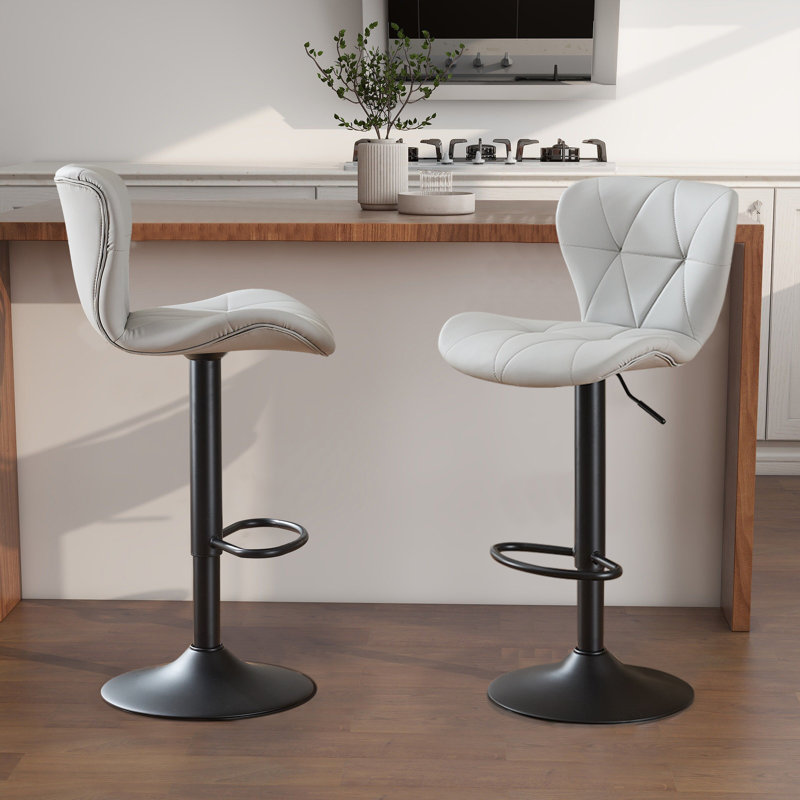 Swivel Adjustable Height Modern Bar Stools with Metal Frame, Gray