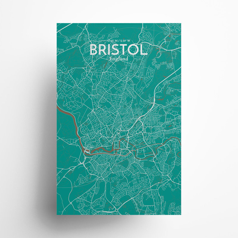 Bristol City Map In Nature - No Frame Print, 17cm H x 11cm W x 0.05cm D