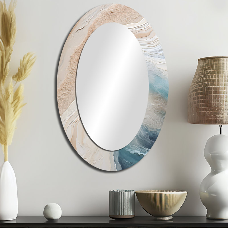Miroir mural moderne bleu et beige sable Modern, 36 po x 24 po