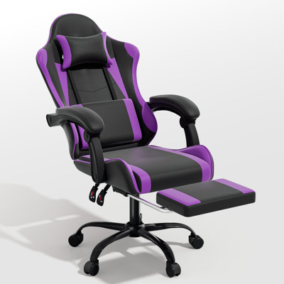 Fauteuil de jeu réglable en similicuir, siège d'ordinateur ergonomique avec appui-tête, repose-pieds et soutien lombaire