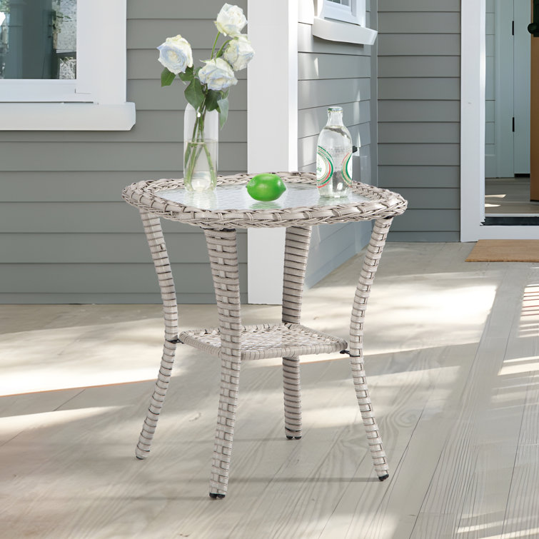 Outdoor Square Wicker Rattan Side Table With Built-In Glass