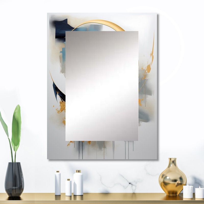 Abstract golden blue Whirls of serenity III - Fractal Unique Wall Mirror Decor, Modern Large Mirror, Printed Metal Art