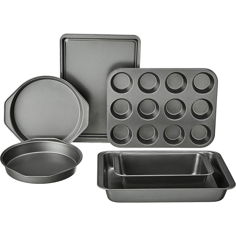 Ensemble de plats de cuisson antiadhésifs en acier au carbone 6 pièces avec moules à gâteau, à muffins, à biscuits et à pain, à dégagement facile, allant au four