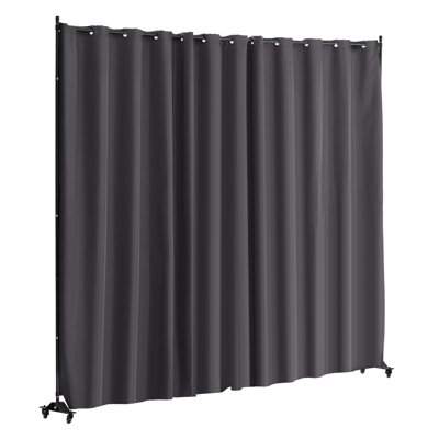 Portable Curtain Divider Stand For Study Office, Gray Aluminium Alloy Room Divider, 180 G Fabric, Waterproof And Sun - Blocking, Stable Frame With Horizontal Bars, Four Wheels Mobility Freestanding