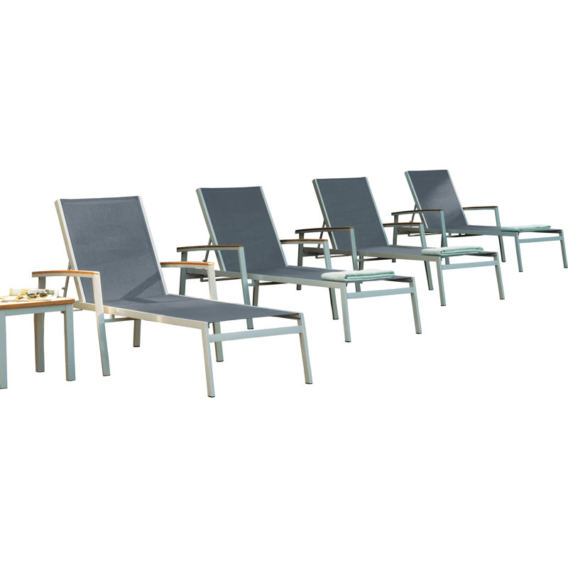 Travira 8 Piece Chaise Lounge Set, Titanium Basketweave, Teakwood Natural