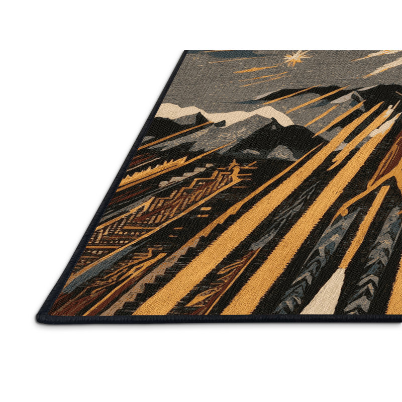 Washable Sunburst Horizon Southwestern Area Rug, Rectangle 6' x 9'