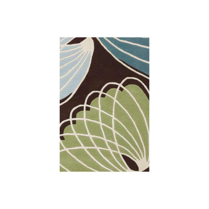 Bynum Authentic Hand-Tufted Handmade Brown & Blue High-Low Abstract Wool Indoor Area Rug, 2' x 3'