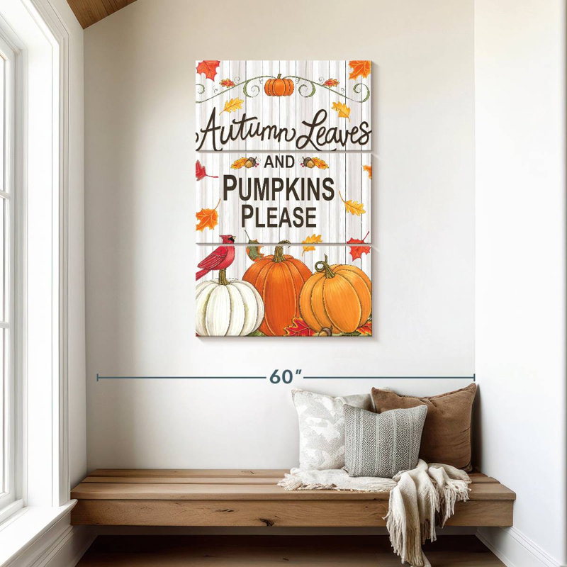 Yarlin Rustic Autumn Leaves And Pumpkins Please, 45" H x 28" W