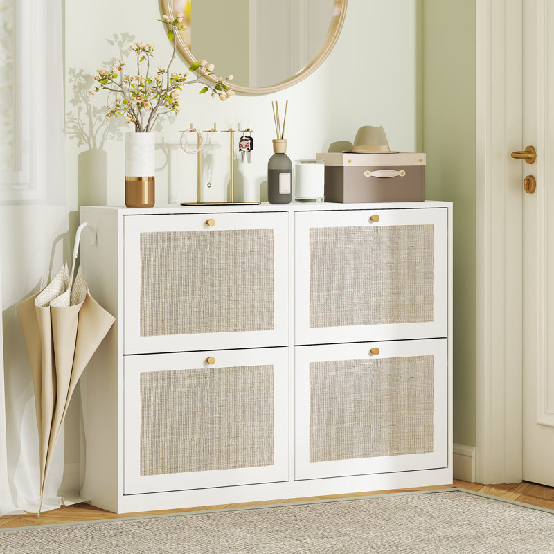 Narrow Shoe Cabinet with 4 Flip Drawers for Entryway Hallway White