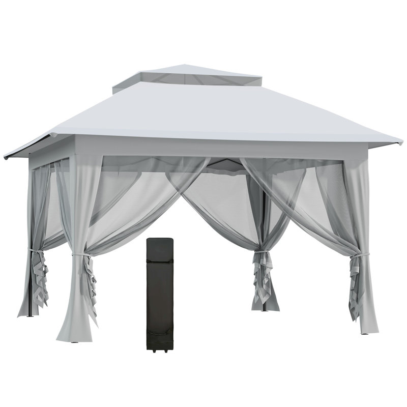 3.6 X 3.6m Pop Up Gazebo, Upf50+ Double Roof Height Adjustable Shelter With 4 Removable Zipped Mesh Sidewalls, Steel Frame, Wheeled Carry Bag, Sun Shade Party Tent, Grey