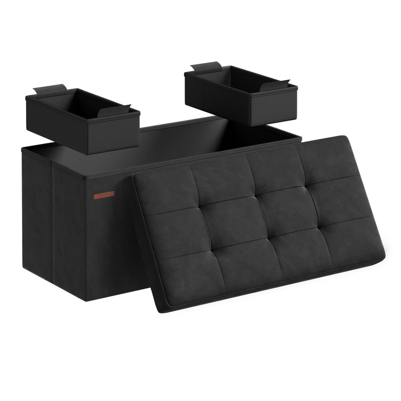 Rikkia 76cm Wide Velvet Tufted Rectangle Solid Colour Standard Ottoman with Storage, Black