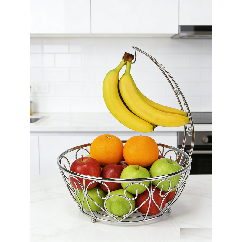 Bol à fruits avec support à bananier, Argent argent