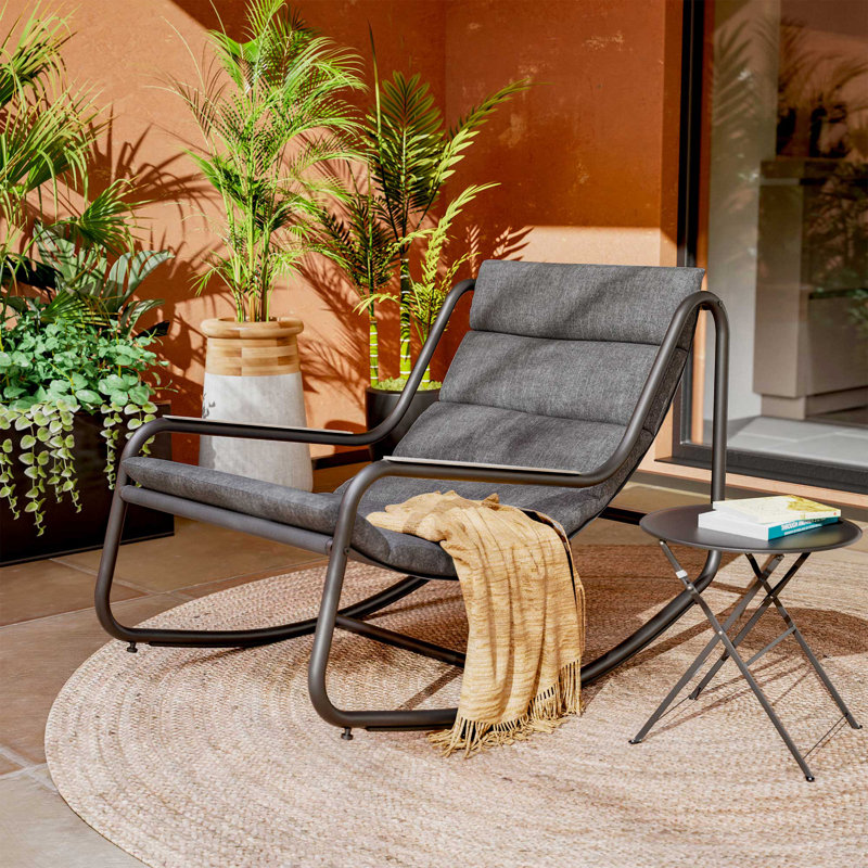 Chaise berçante surdimensionnée pour patio, Gris / Noir mat
