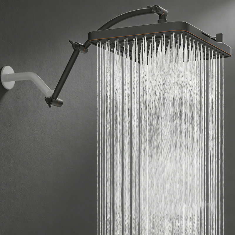 13'' High Pressure Rainfall Square 5 Spray Mode Showerhead With 16" Shower Head Extension Arm, Oil Rubbed Bronze