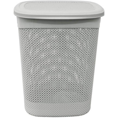 Melfa Droplette Design Plastic Laundry Basket With Lid 52 Litre Grey Laundry Hamper Storage