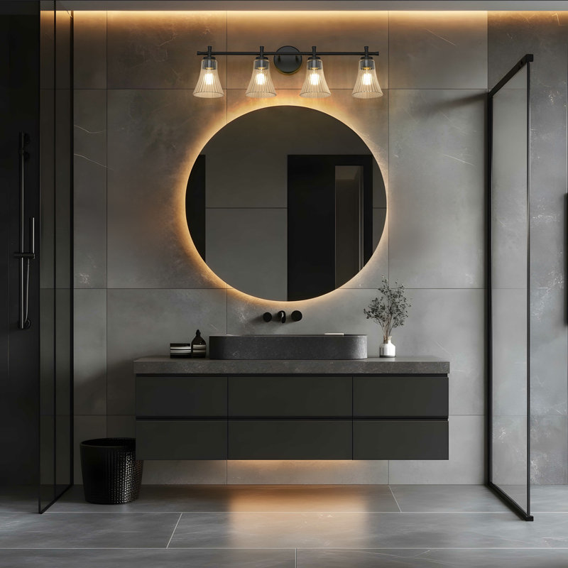 Coiffeuse Maston, Noir mat, H 10 po x l 32 po x P 6,75 po, Quatre lumières