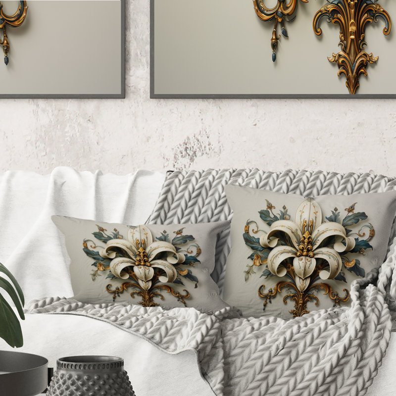 Fleur-De-Lis A Lilly Flower II - Coussin imprimé de symboles, H 18 po x l 18 po, Carré