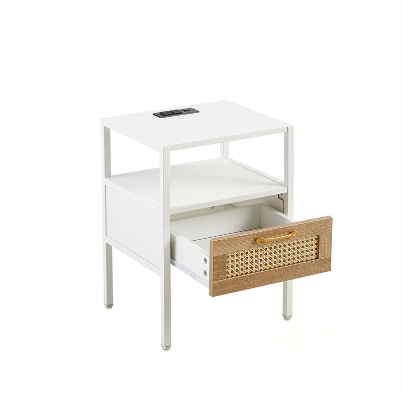 Modern Rattan Side Table with Versatile Functions and Sturdy Construction, White, Set of 2 