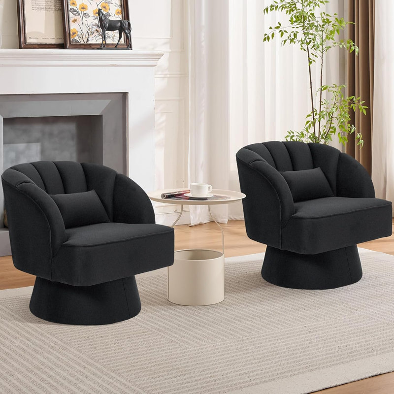 Upholstered Swivel Armchair, Black Velvet