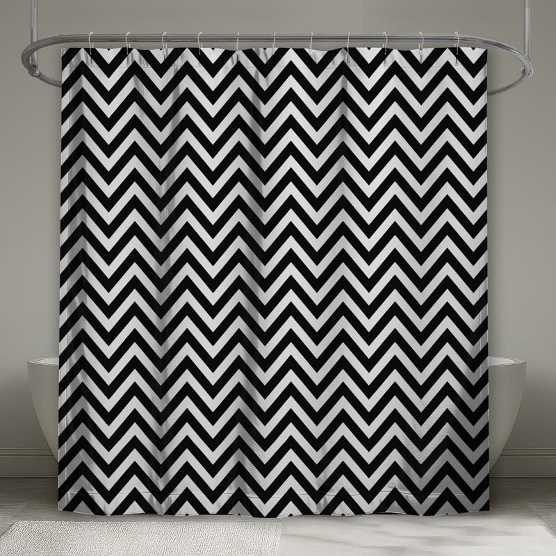 Rideaux de douche noirs et noirs à zigzag très longs, L 70 po x H 72 po