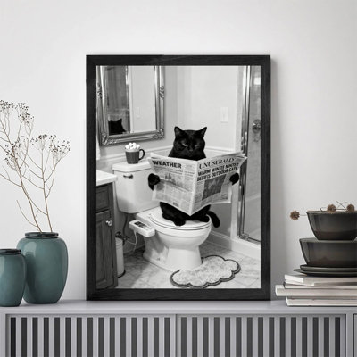 «Black», fantaisiste, lecture de journal mural, impression de cadre de salle de bain humoristique