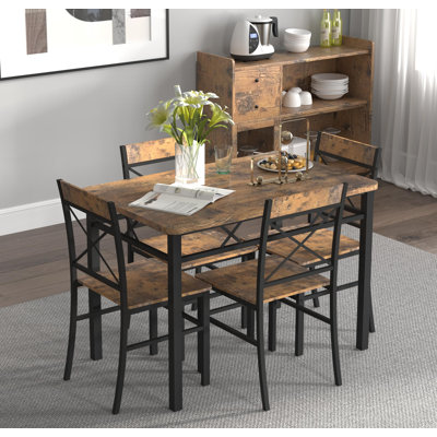 Dining Table Set for 4, Wood Kitchen Table with Chairs Dinning Table Set for Kitchen & Dining Room, Compact Dining Set for Small Spaces