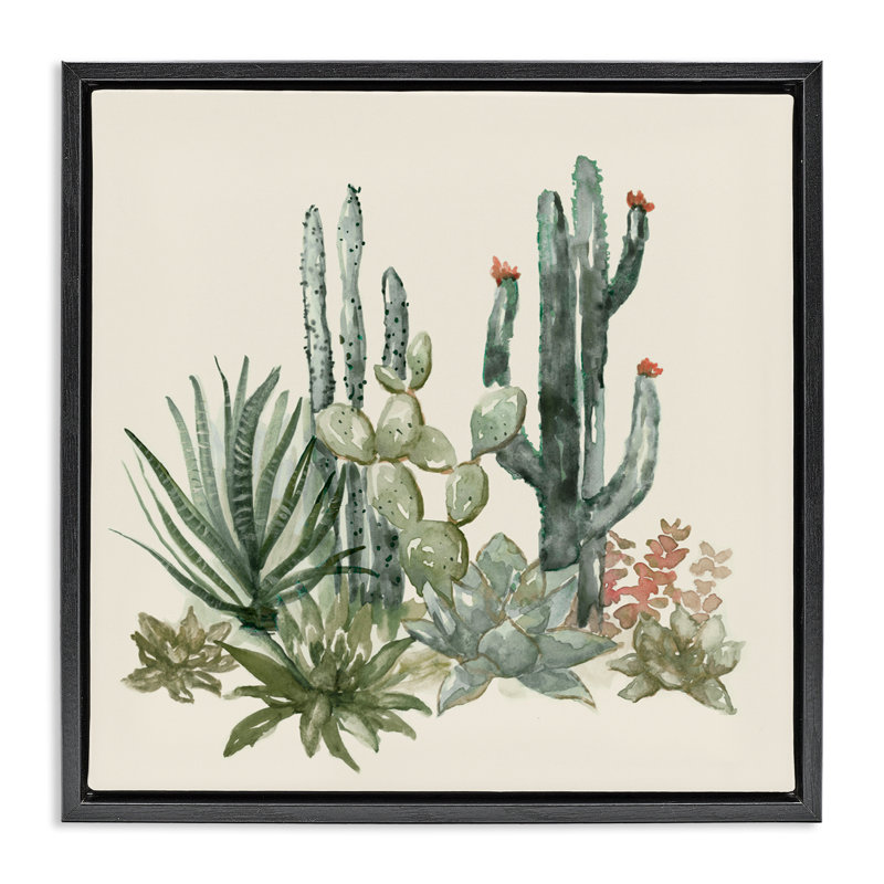 Cadre flottant Mojave Green Succulents, design par Nan, H 18 po x l 18 po, Cadre flottant noir de jais