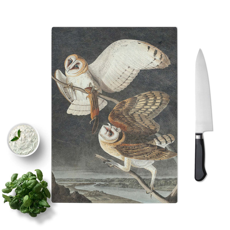 Tempered Glass Barn Owls Chopping Board, 28.5 cm W x 39 cm L