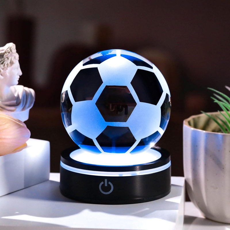 Ballon de football décoratif en cristal de 80 mm (3,15 pouces) avec base lumineuse DEL à couleurs changeantes