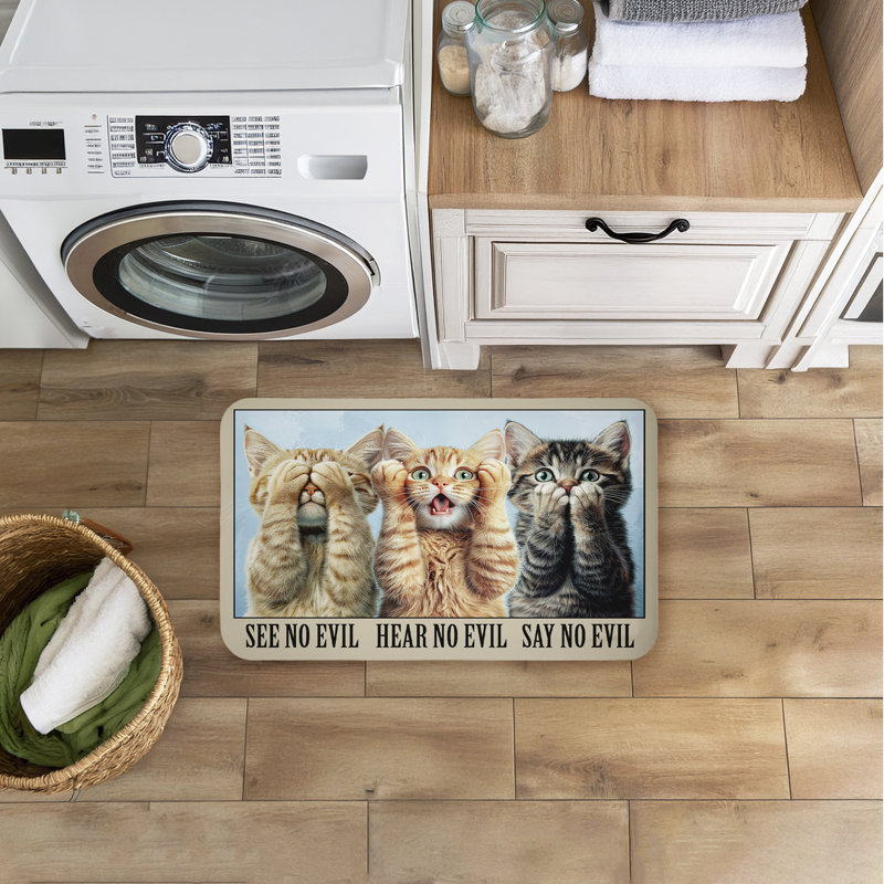 Tapis de sol anti-fatigue imprimé See See Evil Cats Trio, par Jim Baldwin, 30 po x 18 po, See No Evil Cats Trio