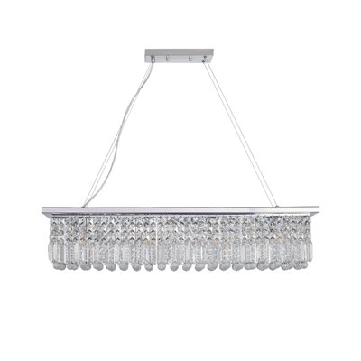 Modern Rectangular Crystal Raindrop Chandelier for Dining Room - Chrome Linear Pendant Light Fixture