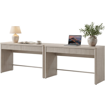 2-Piece Modern Fluted 48.86''W Desks with 2 Hidden Storage Drawers
