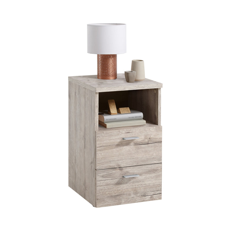 Gene 35cm W Manufactured Wood Bedside Table, Beige