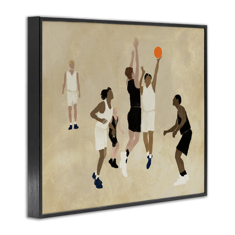 Athlètes jouant au basketball, estampe numérique par Daphne Polselli, H 11 po x l 14 po, Giclée encadrée noir minuit