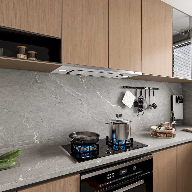 Hotte de cuisine encastrable 30 pouces 900 CFM convertible 4 vitesses en verre trempé blanc avec bouton poussoir et lumières DEL