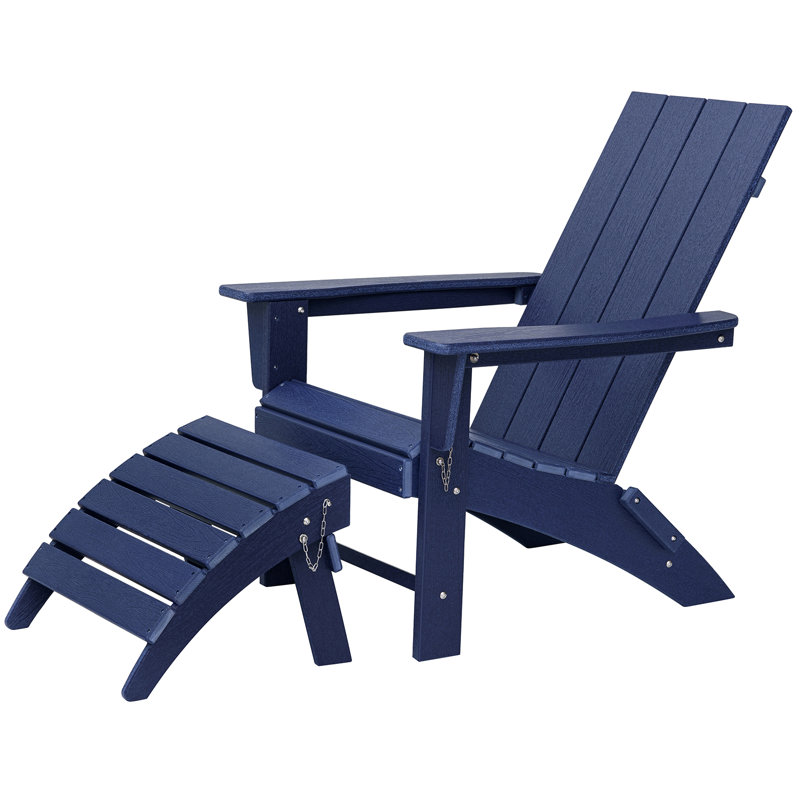 Chaise Adirondack pliante en polyéthylène haute densité (PEHD) avec repose-pieds Tulloch, Bleu marine