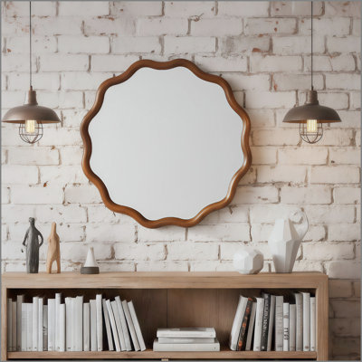 Miroir décoratif rond en bois massif ondulé de 36 po de couleur noyer noir, pour chambre à coucher, salle de bain, salon, entrée