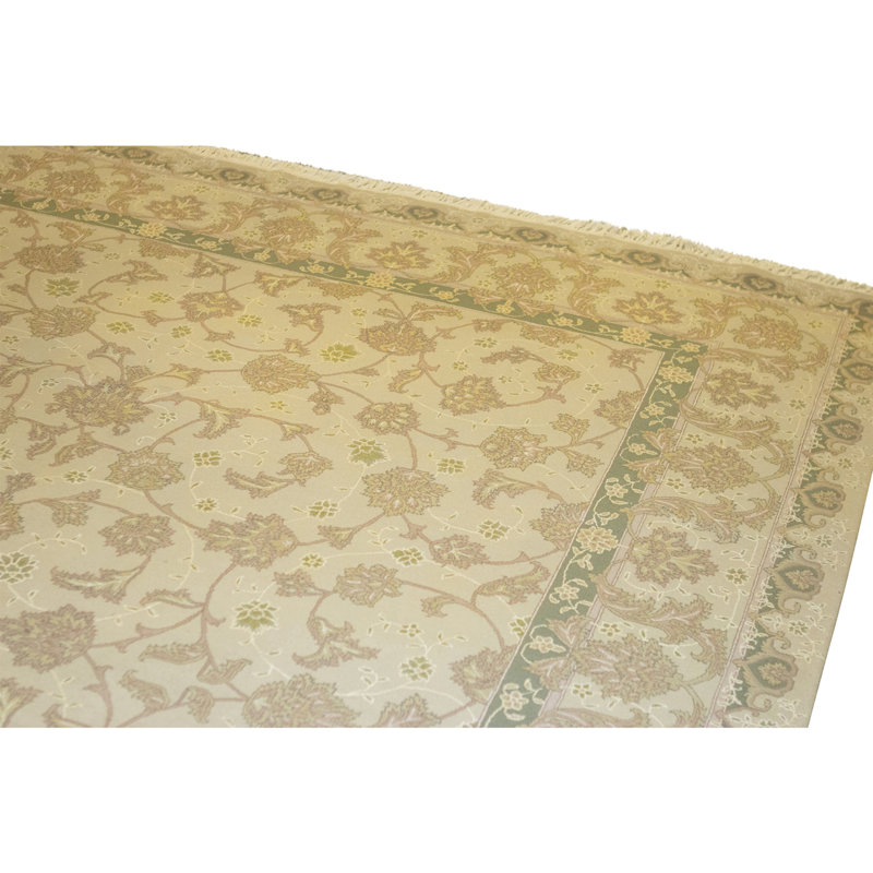 Hand Knotted Wool Area Rug in Gold