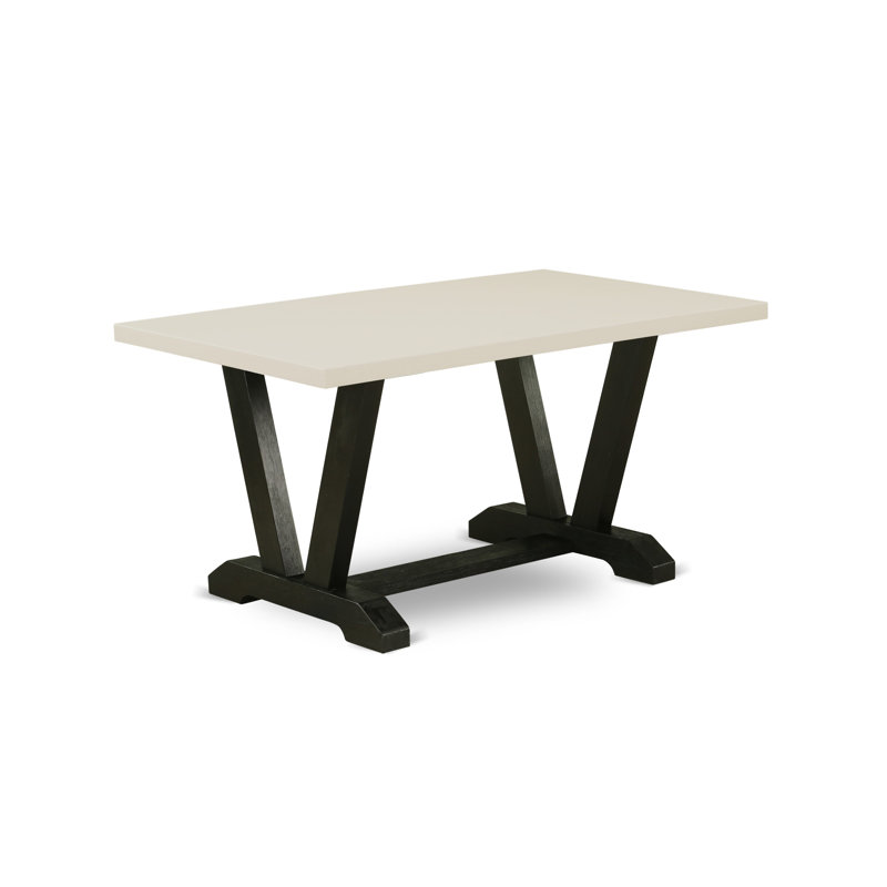 Ensemble de table 7 pièces - une table de bout en lin blanc avec base à tréteaux et 6 chaises Parson en tissu gris foncé Gotham - finition noire brossée