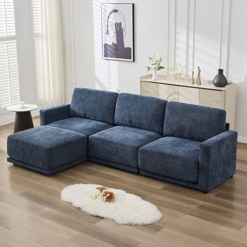Canapé modulaire 4 pièces avec repose-pieds surdimensionné, Chenille bleu