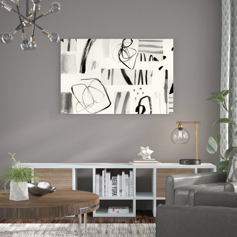 «Neutral Patchwork II» par Victoria Barnes - peinture sur toile tendue, H 32 po x l 48 po