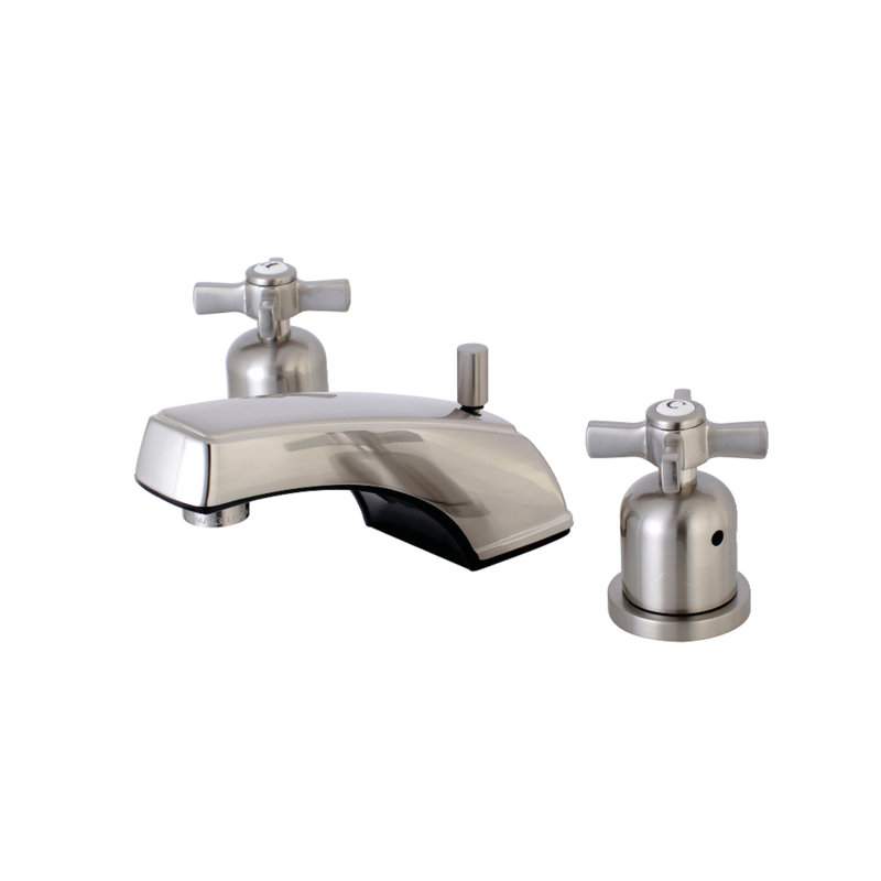 Kingston Brass Millennium Two-Handle 3-Hole Deck Mount Widespread Bathroom Faucet with Retail Pop-Up Drain, Brushed Nickel
